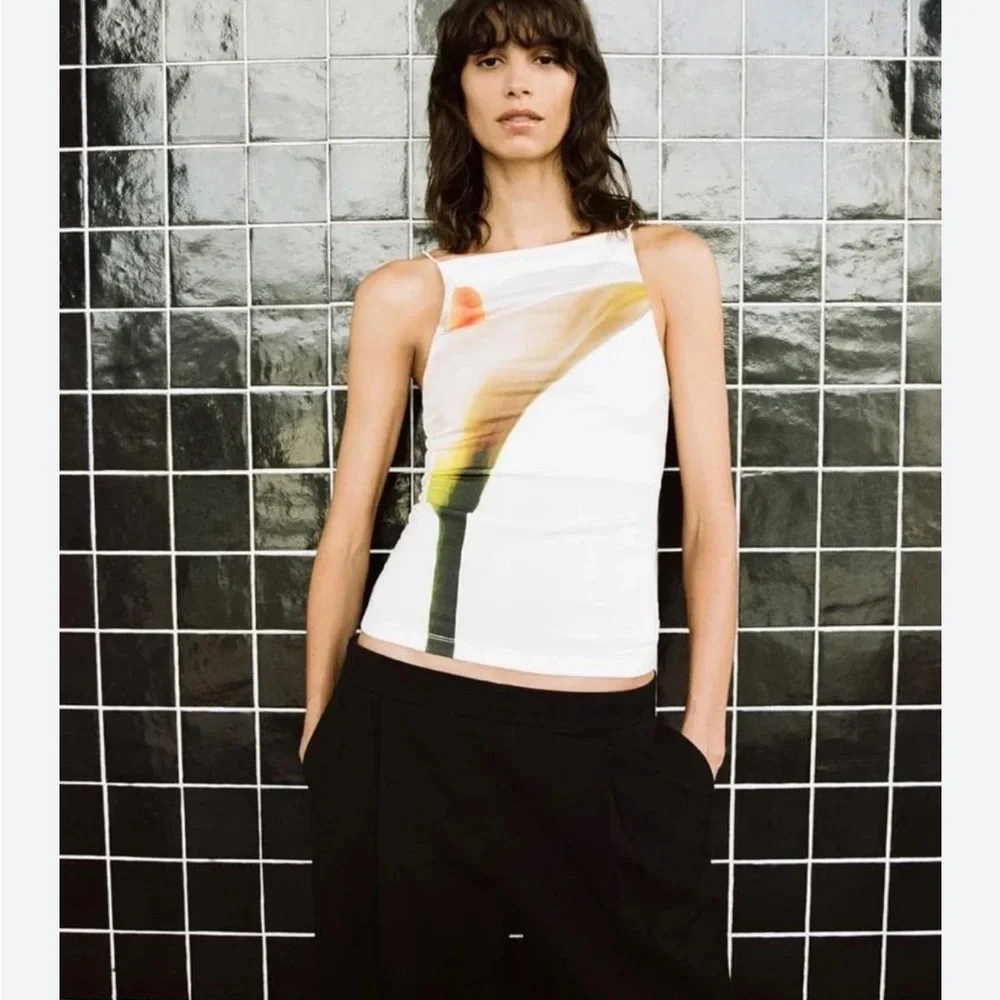 Zara White Calla Lily Floral Women's Tank Camisole Top Medium - Picture 8 of 8